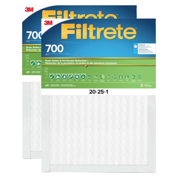Filtrete 20x25x1 AC Furnace Air Filter, MPR 700, MERV 8, Tough on Pollen, Easy on Airflow, 3-Month Pleated 1-Inch Electrostatic Air Cleaning Filter,