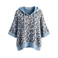 thumbnail image 4 of KHONTS 3/4 Sleeve Leopard Sweaters for Women Lightweight Pullover Sweater Hoodie Casual Loose Drawstring Oversized Fall Outfits Light Blue XL, 4 of 5