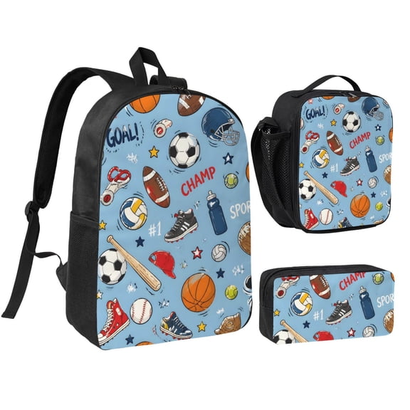 Sports Backpack Set 3pc Including Backpack, Lunch Bag and Pen Bag Combination