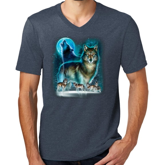 Mens WOLF MOON SILHOUETTE Modern Slim Fit T-shirt, XL Heathered Navy
