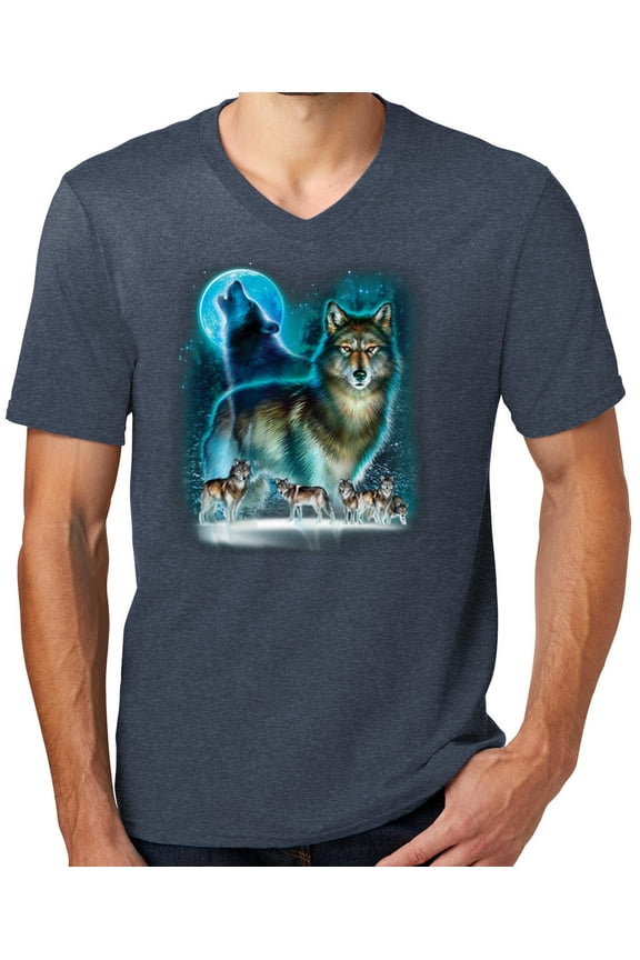 Mens WOLF MOON SILHOUETTE Modern Slim Fit T-shirt, XL Heathered Navy