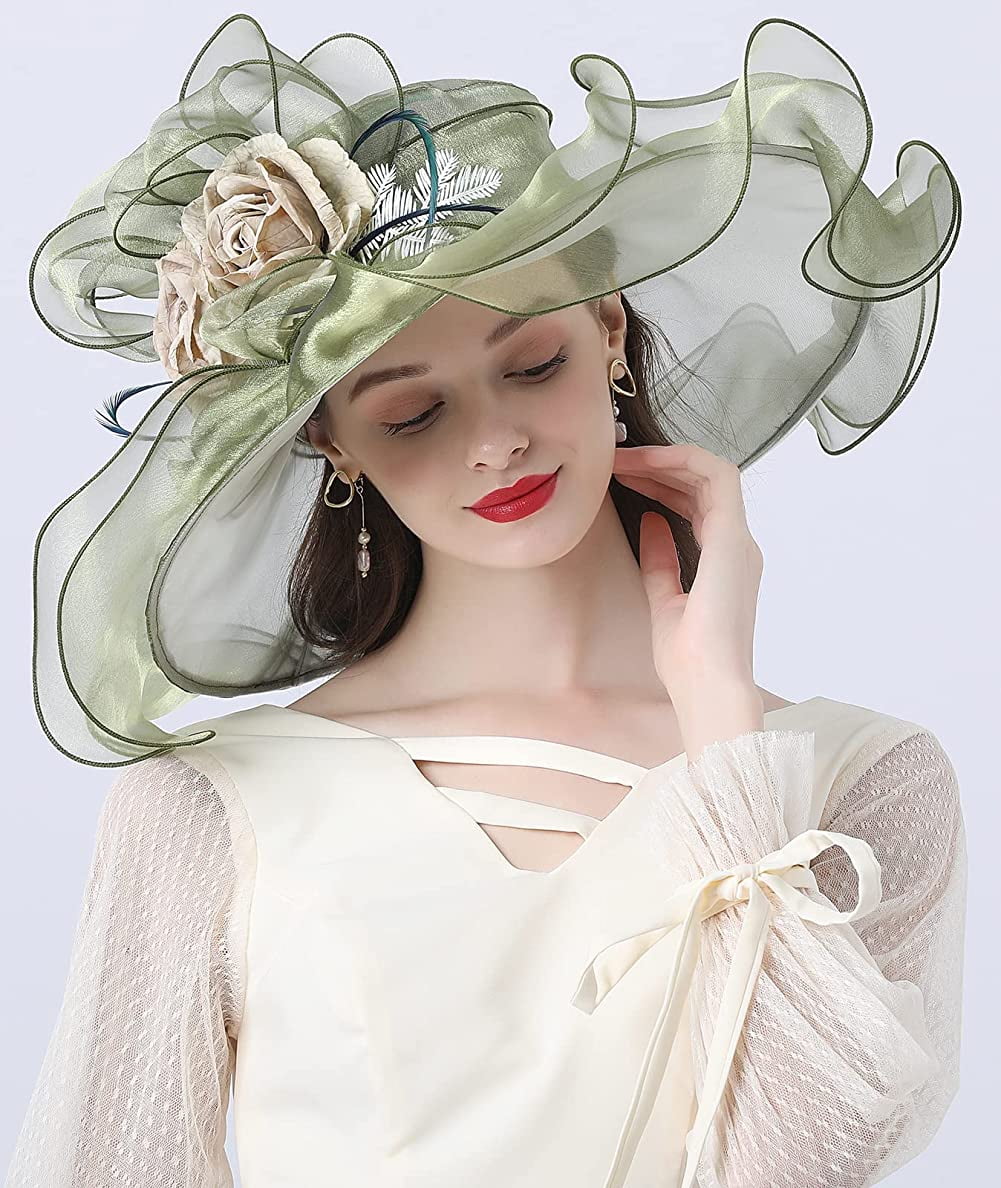 Women Sun Hat with Mesh Flower Decoration Wide Brim Hat  display picture 3