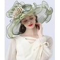 thumbnail image 2 of Women Sun Hat with Mesh Flower Decoration Wide Brim Hat Occasion Event Organza Fancy Church Dress Hat, 2 of 6