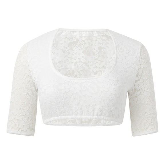 wcjm White Womens White Dirndl Blouse V Neck Elegant Short Sleeve Dirndl Blouses For Costume Dress