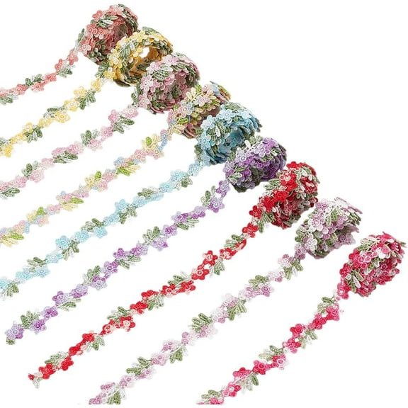 9 Yards 9 Colors Flower Embroidered Lace Trim 3/4 Inch Flower Applique Embroidered Lace DIY Applique Lace Fabric Trim Sewing Craft for DIY Wedding Dress Party Clothes Gift Package Wrapping