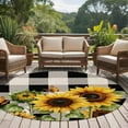 thumbnail image 5 of Sunflower Checkered 7ft Round Rug, Black Buffalo Plaid Pastoral Flowers Non-Skid Rubber Backing Large Area Rugs - Living Room Bedroom Home Office, Indoor Floor Mat Carpets Washable Rug, 5 of 9