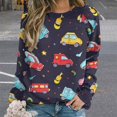 thumbnail image 2 of Fire Engine Car Truck Women's Floral Printed Sweatshirt Long Sleeve Crewneck Casual Loose Vintage Graphic Pullover Tops, 2 of 7