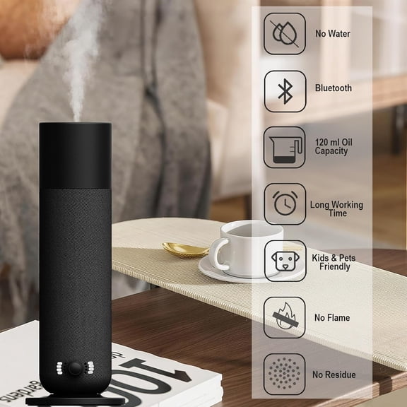 Smart Waterless Essential Oil Diffuser with Bluetooth App Control, Quiet Cold-Air Aromatherapy Machine for Home Office Spa, 150ML Tank Covers 1000 Sq Ft, Black