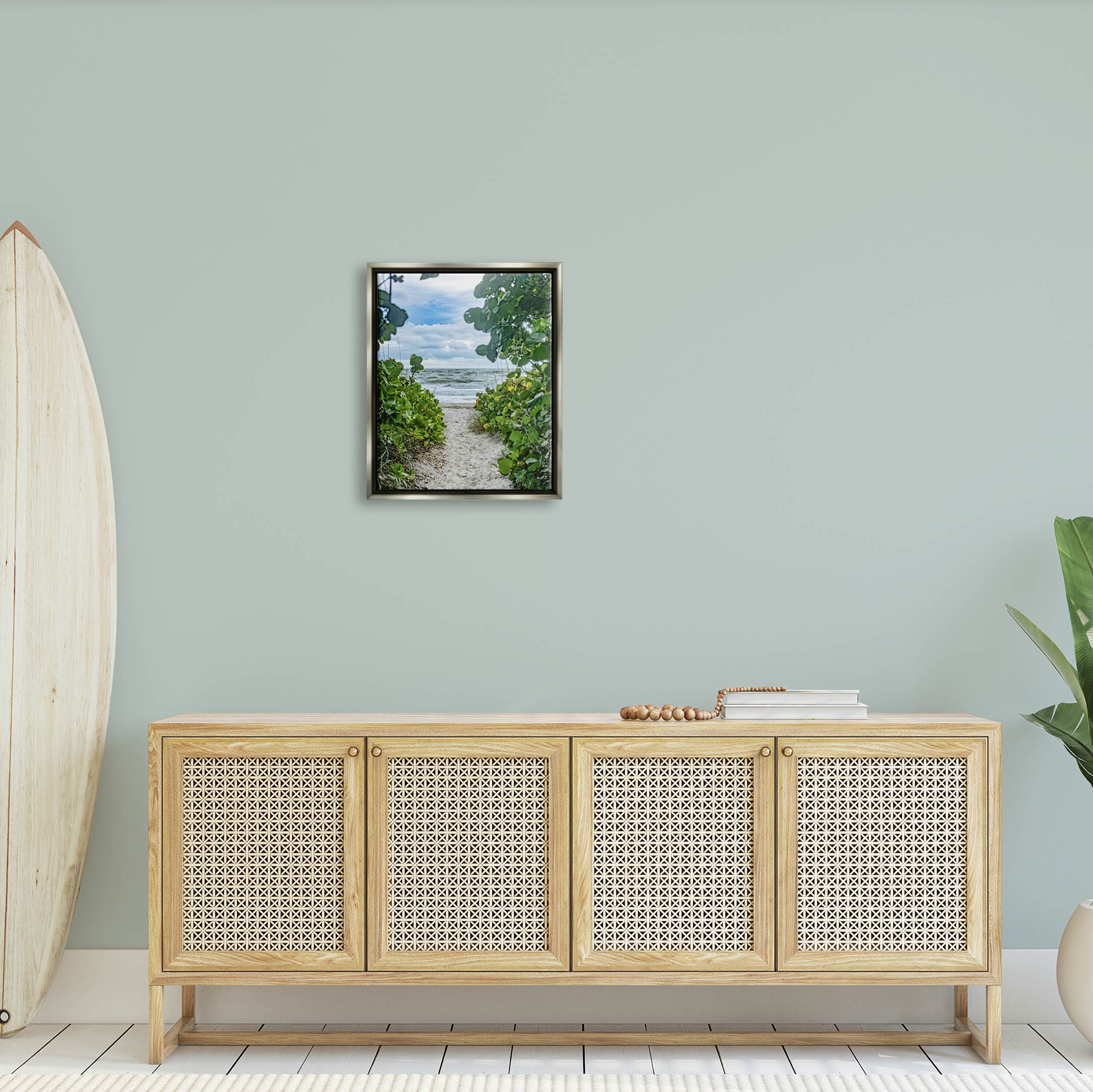 Stupell Industries Overhanging Beach Greenery Plants Path Photograph Luster Gray Floating Framed Canvas Print Wall Art, Design by Mary Lou Photography