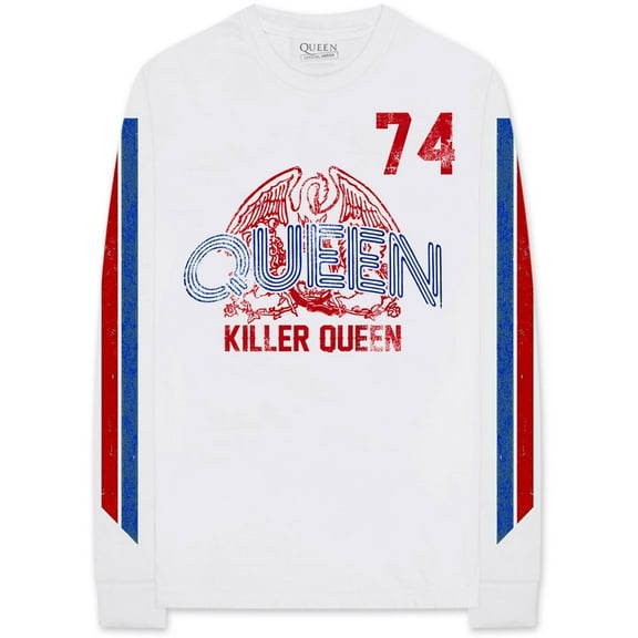 Men's Queen Killer Queen '74 Stripes (Arm Print) Long Sleeve Small White