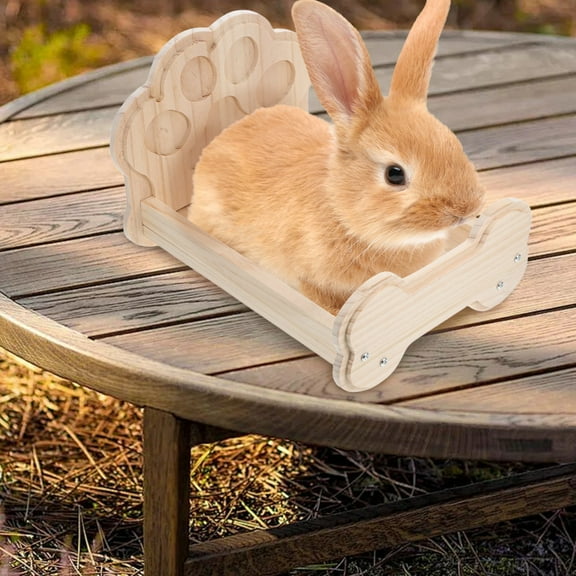 Baluue Small Animal Bed Wooden Rabbit Bed Khaki Chinchillas Sleeping Habitat 1Pack