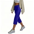 thumbnail image 6 of SAWOBUUN Womens Faux Leather Capri Pants High Waisted Straight Leg Cropped Trousers Soft Trendy Lounge Pants, 6 of 9