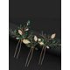 thumbnail image 2 of 3pcs/Set Green Rhinestone & Gold Leaf Hair Pins Bridal Wedding Hair Accessories, 2 of 3