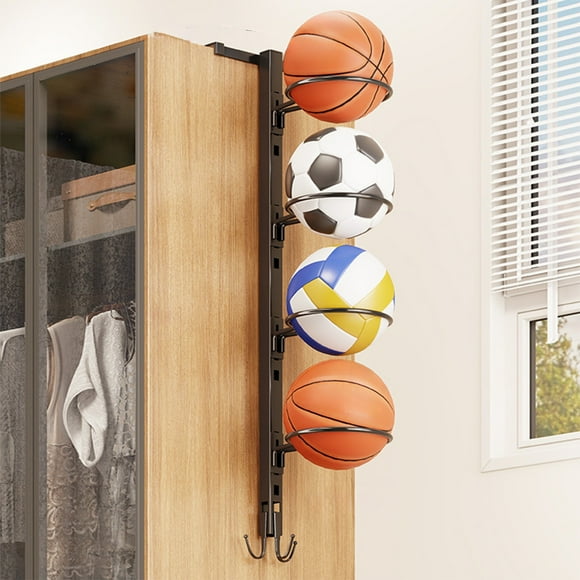 Basketball Storage Rack | Multilayer Iron Organizer | No-Nail Easy Installation | Thickened Stable Frame | Matte Black | Rust Scratch Resistant | Large Ball Capacity | 1pc | 43x18x5cm