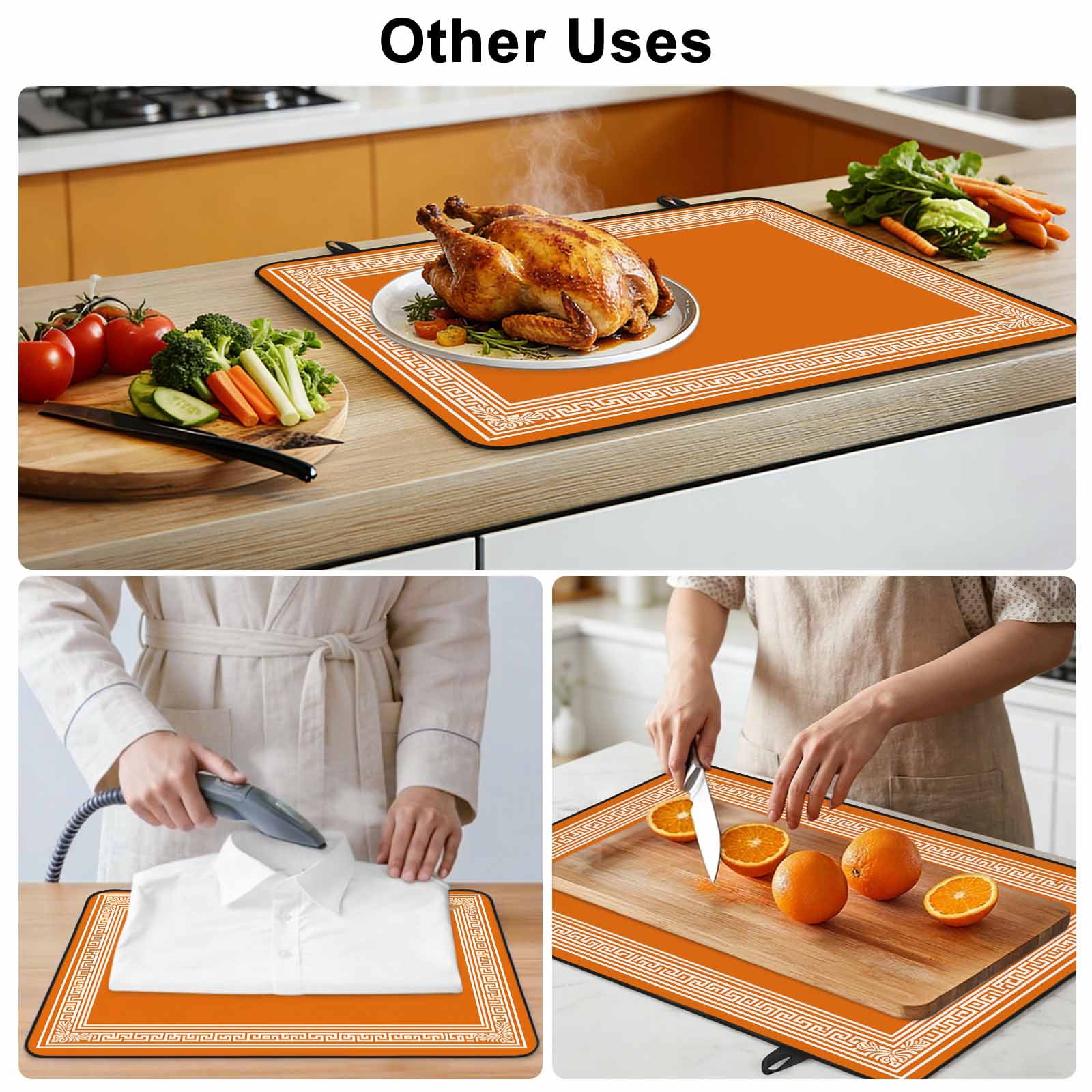 Burnt Orange Geometric Stove Top Cover for Electric Stove, Heat-proof & Non Slip Glass Top Stove Cover Protector, Country Greece Key Art Kitchen Flat Cooktop Rubber Mat 31x24 Inches