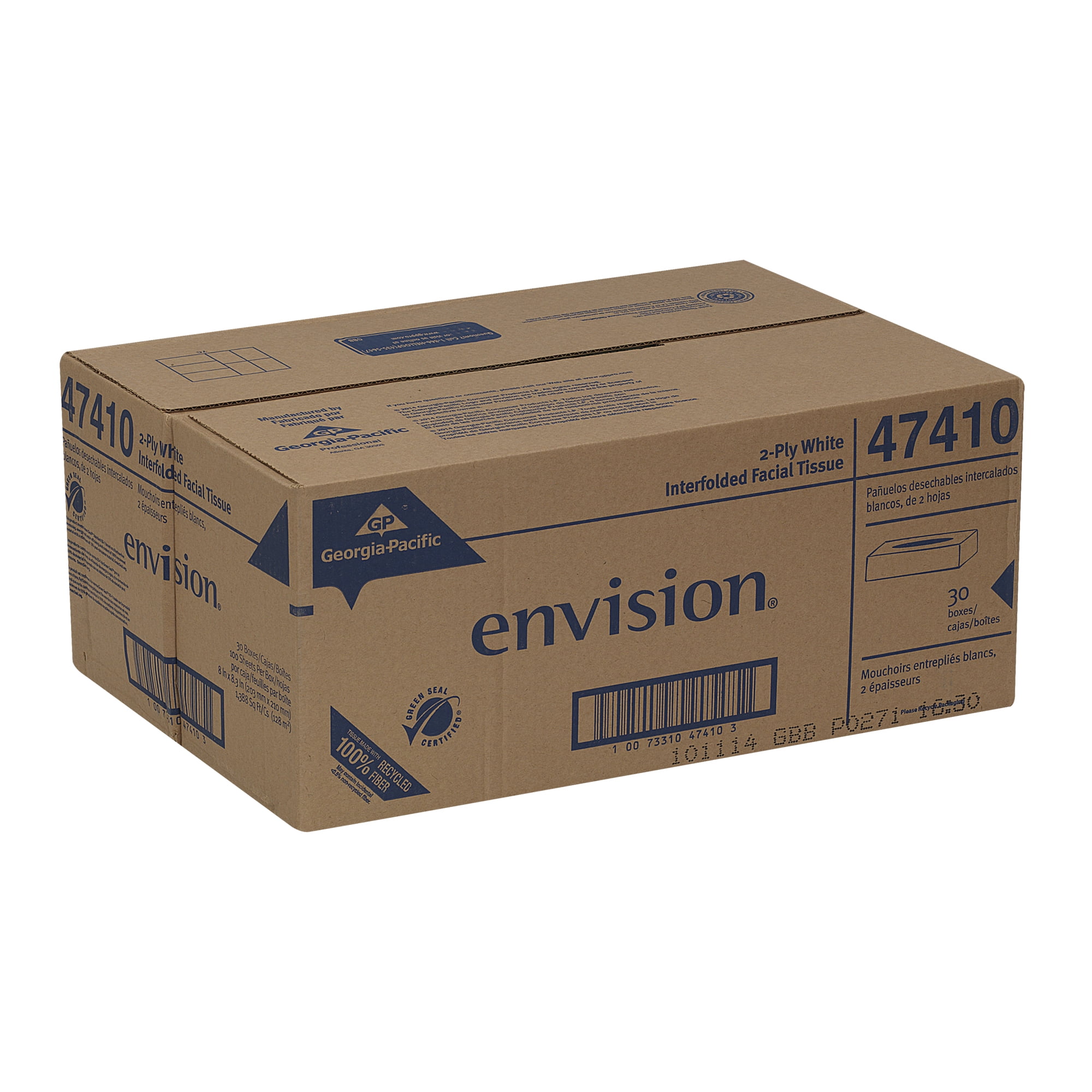 30 Boxes Per Case Flat Box Envision 2-Ply Facial Tissue by GP PRO 100 Sheets Per Box Georgia-Pacific Renewed 47410