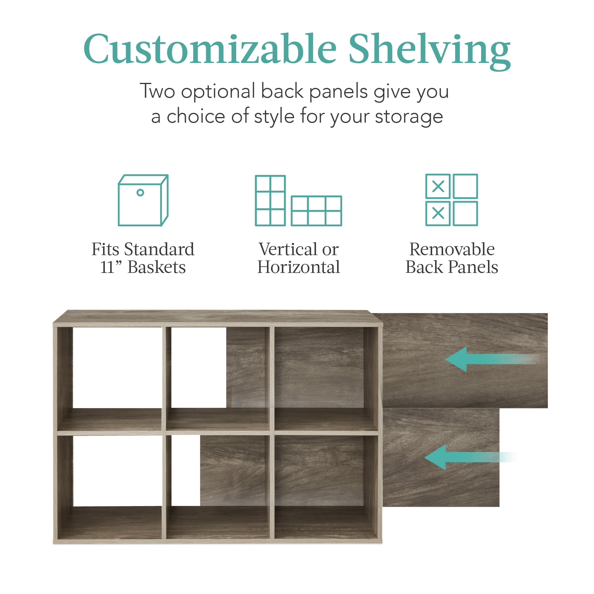 Best Choice Products 6-Cube Bookshelf, 11in Display Storage System, Organizer w/ Removable Back Panels - Greige