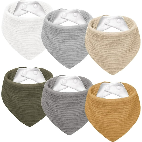 Muslin Baby Drool Bibs 6Pack Soft Triangular Adjustable Baby Bandana Bibs for Unisex Baby Girls & Boys