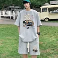 thumbnail image 4 of Chándal informal de moda de gran tamaño de verano, traje holgado para correr con diseño de gofre, camiseta holgada de manga corta y pantalones cortos deportivos, conjunto de 2 piezas para hombre, 4 of 5
