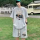 thumbnail image 4 of Chándal informal de moda de gran tamaño de verano, traje holgado para correr con diseño de gofre, camiseta holgada de manga corta y pantalones cortos deportivos, conjunto de 2 piezas para hombre, 4 of 5