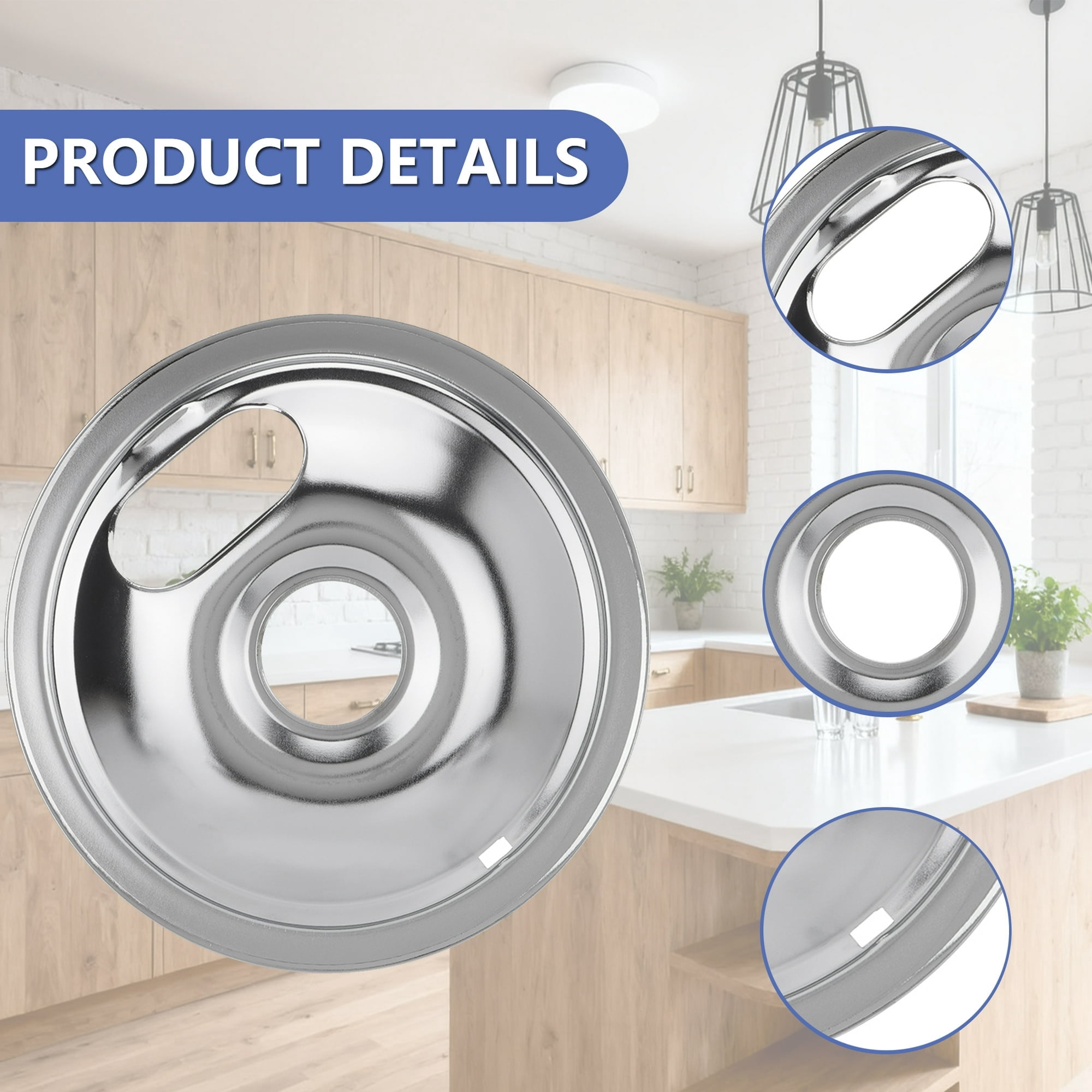 4 Pcs Stove Burner Drip Pans Chrome Replacement for Whirlpool Amana Maytag Magic-Chef Kenmore GE Electric Range  2 x 6" 2 x 8"