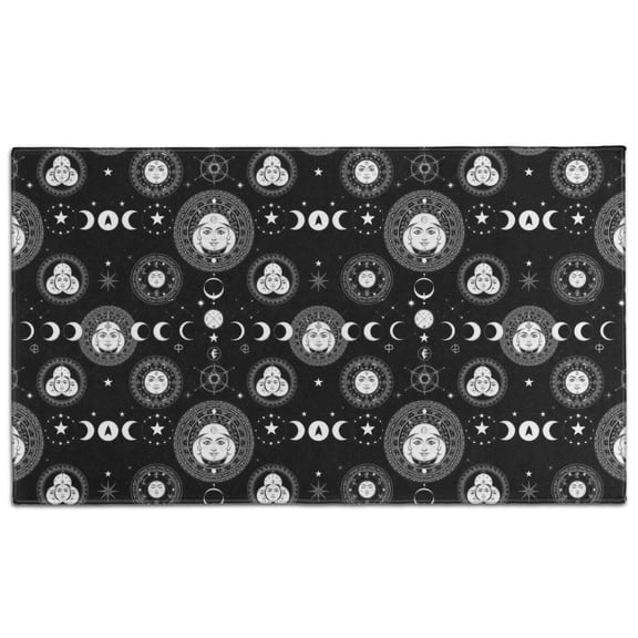 Black Gothic Moon Star Face Pattern Door Rugs,Washable Non Slip Door Mats Indoor,Decorative Door Mats,Entry Mat Indoor for Entrance,Bedroom,Kitchen,Bathroom,17"x30"