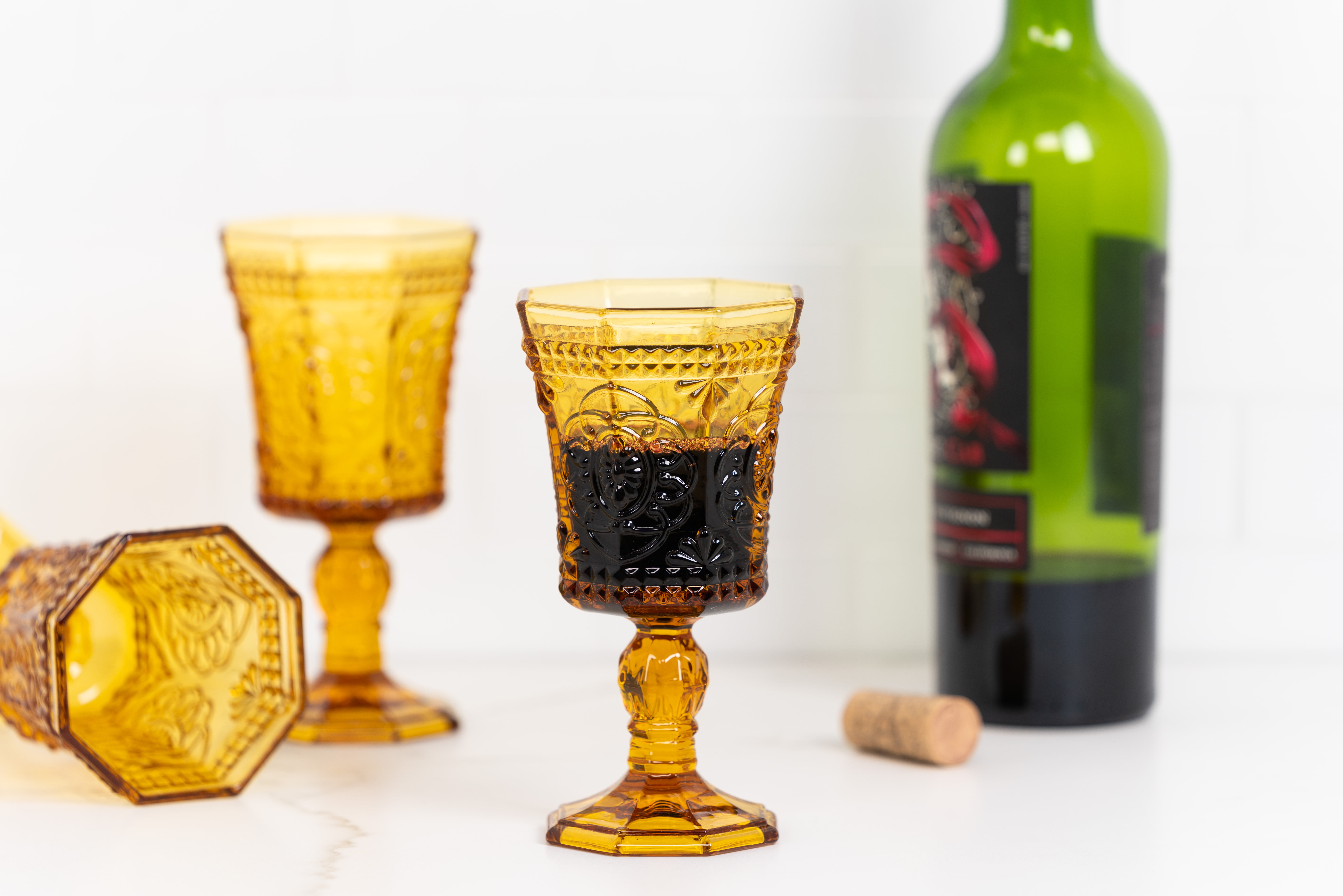 10 Strawberry Street Vatican 8 Oz Red Wine Glass, Set of 6, Amber Glass