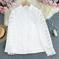 thumbnail image 2 of Nfurl Womens Lace Long Sleeve Shirts Elegant Embroidery Button Down Stand Collared Shirt Casual Hollow Out Solid Color Tshirts 2025 Fall Tops White XL, 2 of 10
