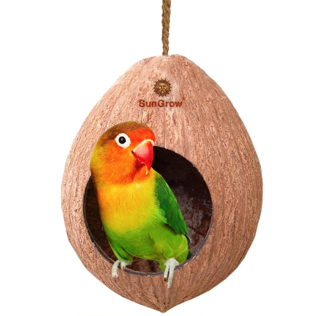 SunGrow Coco Shell Bird House, 4.5 Inches Shell Diameter with 2.5