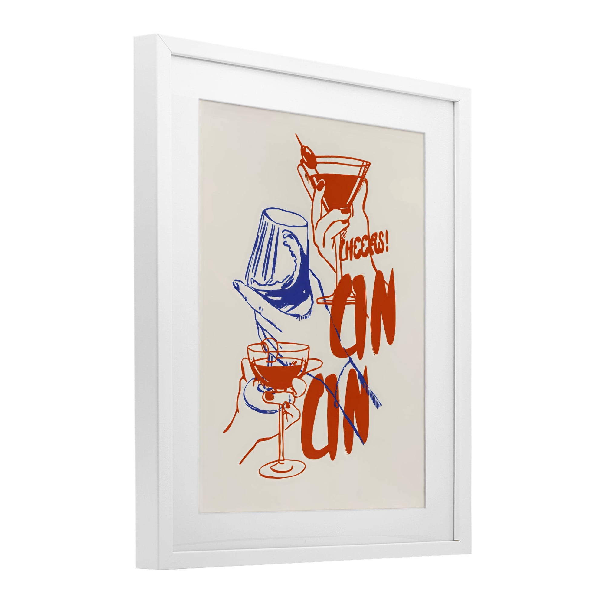 Stupell Industries Retro Cheers Cocktail Toast White Framed Print Under Glass, design by The Prints Vibe