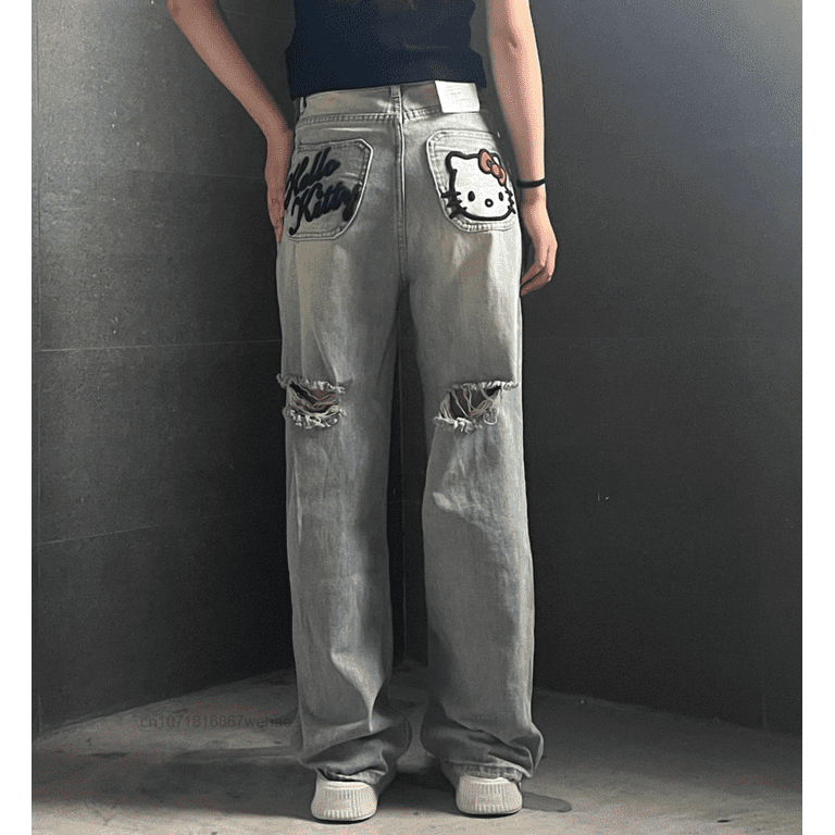 Sanrio Hello Kitty Embroidered Pattern Baggy Jeans Women's Sanrio Hello Kitty Embroidered Pattern Baggy Jeans Women's