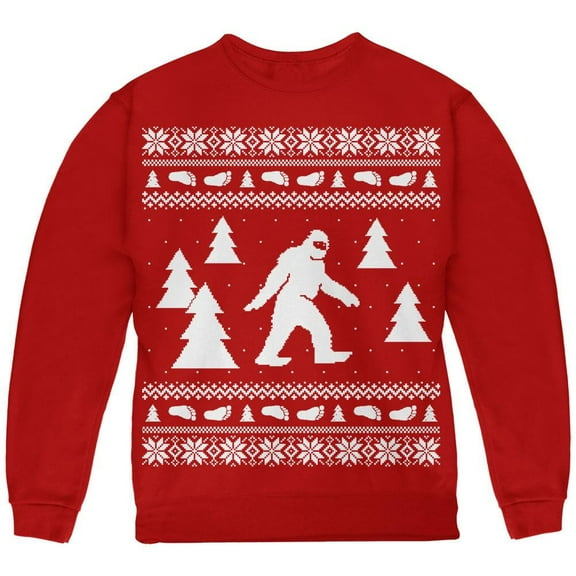 Sasquatch Ugly Christmas Sweater Youth Sweatshirt Red YLG