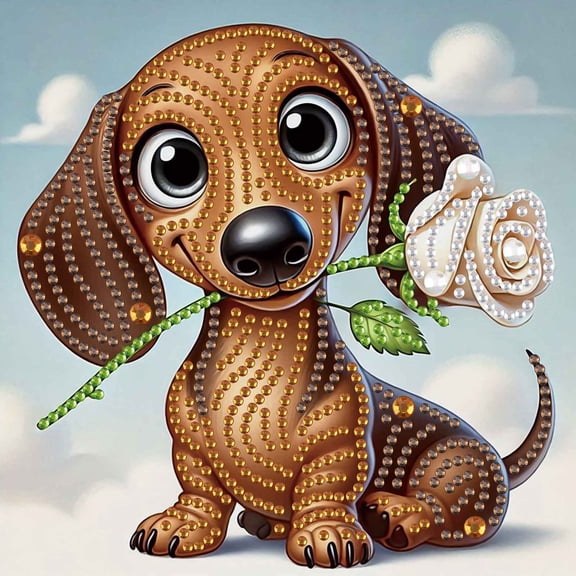 Diamond Painting Kit Special-Shaped Creative Diamond Art of a Dog Delivering Flowers For Home Decor and Gifts 6.69 x 6.69 in