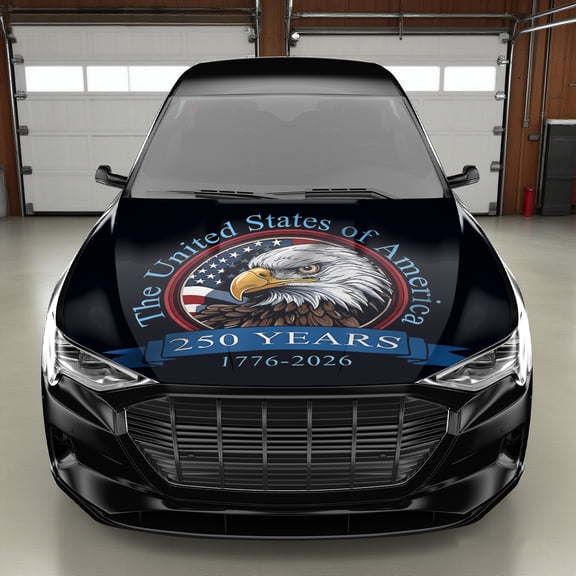 USA 250 Years 1776-2026 Car Hood Decal - Patriotic Bald Eagle Emblem American Flag Design for Trucks, SUVs, and Cars