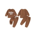 thumbnail image 2 of Caoirhny Baby Toddler Boy Fall Clothes Set 6 12 18 24 Months 2T 3T Letter Embroidery Long Sleeve Sweatshirt Elastic Waist Pants 2 Piece Waffle Outfit, 2 of 9