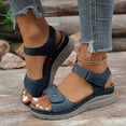 thumbnail image 2 of Rotm Short Heels for Women Women's Cork Footbed Slide Sandals with Arch Support Summer Leather Flat Sandals with Adjustable Buckle Blue,8, 2 of 6