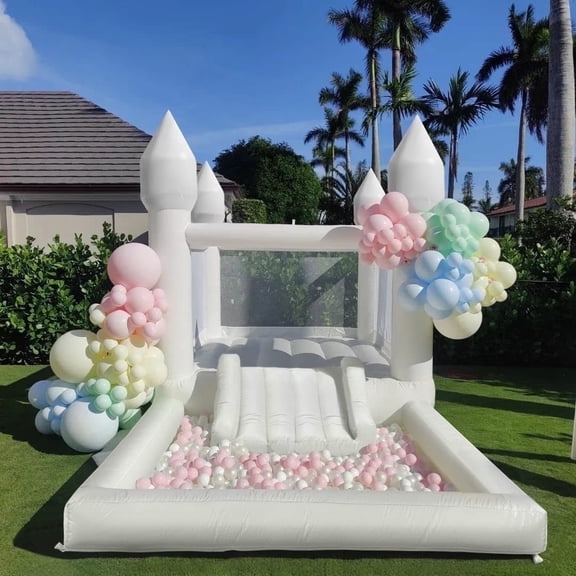 Connsann White Bounce House Oxford with Air Blower & Ball Pit for Kids Birthday Party, 13' x 8' x 8'