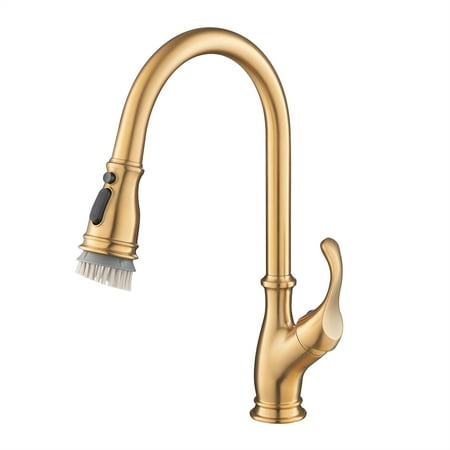 

CRO Decor Single Handle Pull Down Kitchen Faucet with Brush (Gold)