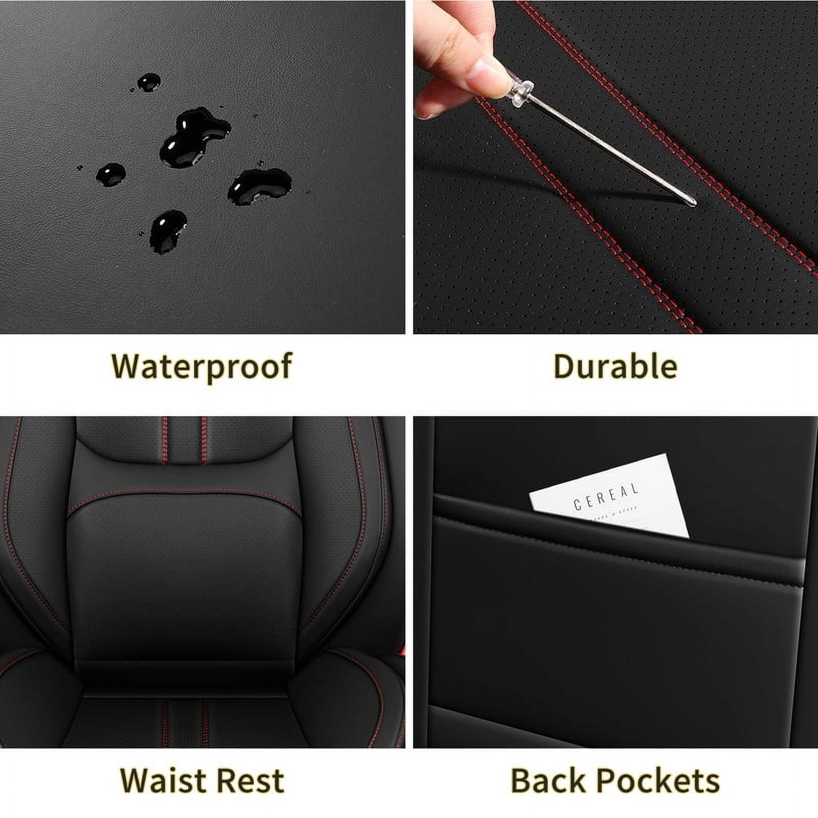 Car Seat Covers Full Set for Nissan Kicks 2018-2025,Breathable Faux Leather Luxury Automotive Interior Accessories with Lumbar Support BlackRed