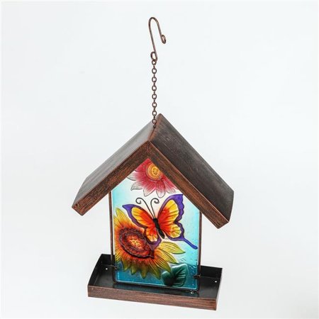 Luxen Home Whp422 Glass Hanging Bird Feeder Butterfly Design