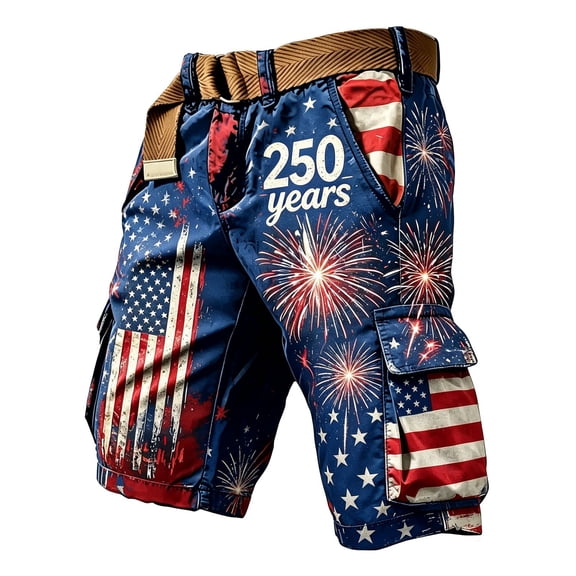 WERYOUNG Patriotic Printed Workwear Casual Shorts For Man Fourth Of July Celebration Cargo Shorts Home Lounging Soft Bottom