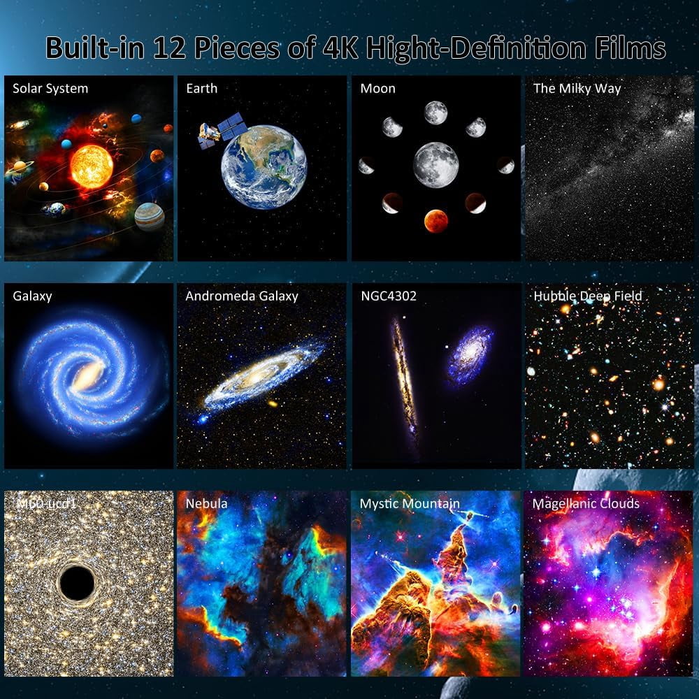 Planetarium Star Projector, Galaxy Projector, Realistic Starry Sky Night Light with 12 Film Discs, Solar System Constellation Moon for Kids Bedroom Ceiling Home Living Room Decor Birthday Gifts