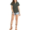 thumbnail image 2 of Allegra K Women's Ruffle Short Sleeve Tops V Neck Button Ditsy Floral Blouse, 2 of 6