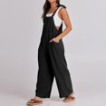thumbnail image 4 of Womens Overalls Casual Loose Sleeveless Adjustable Tie Straps Bib Wide Leg Cotton Linen Rompers Outfits with Pockets Black,L, 4 of 6