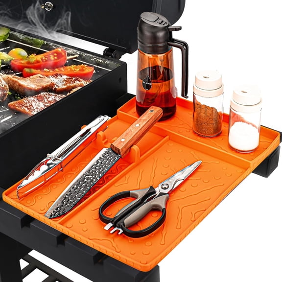 Griddle Silicone Grill Spatula Mat Tools Accessories for Blackstone, Large Heat Resistant Side Shelf Mat Grill Pad with Drip Pad for Outdoor BBQ Kitchen Counter, Easy to Clean BBQ Gifts for Men