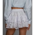 thumbnail image 6 of Women Pleated Mini Skirt Lace Ruffle Short Skirt High Waisted Floral Layered Skirts White XL, 6 of 10