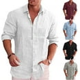 thumbnail image 3 of CENL Mens Cotton Linen Long Sleeve Shirt Solid Baggy Button-down Tops T Shirt Blouse, 3 of 9