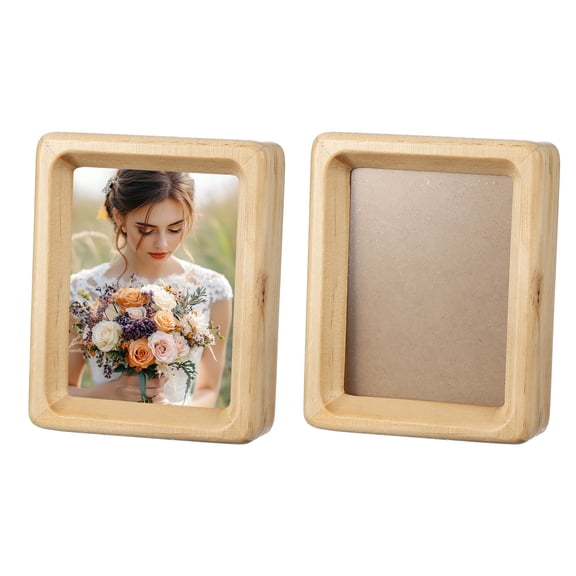 3 x 4inch Natural Wood Photo Frames, 2pcs Mini Wood Finish Picture Frame Wood Tabletop Frame with Mat for Desktop Display Wall Mounting, Wood color