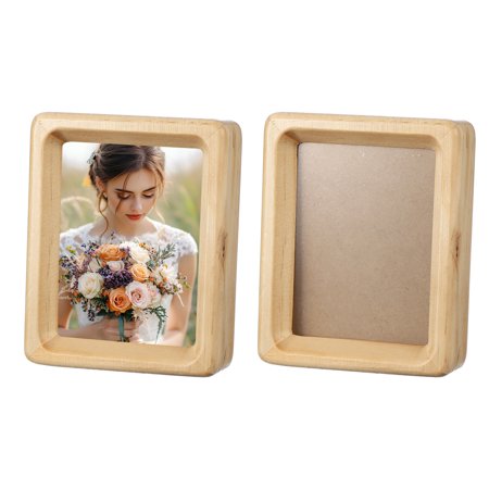3 x 4inch Natural Wood Photo Frames, 2pcs Mini Wood Finish Picture Frame Wood Tabletop Frame with Mat for Desktop Display Wall Mounting, Wood color