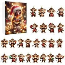 CASAFUN 2024 Christmas Advent Calendar Monkey Pendant,Christmas Vcation Advent Calendar for Kids Countdown Christmas Calendar for Xmas Front Door Decorations